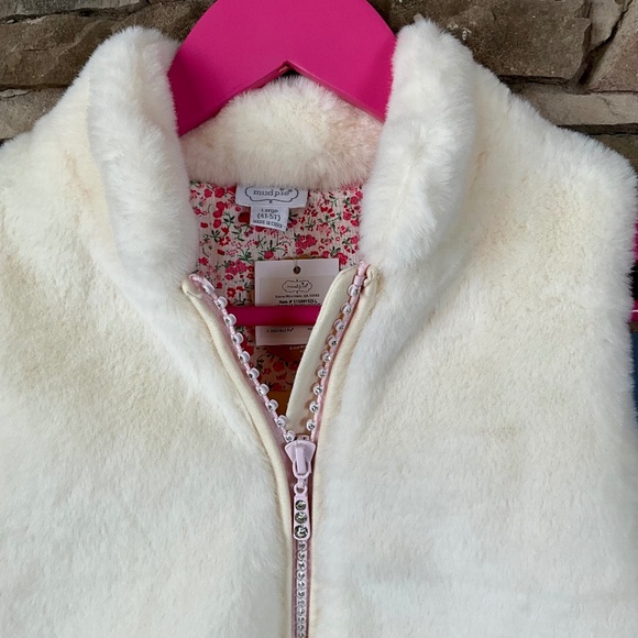 Mud Pie Ivory Faux Fur Zip Vest Birthday Party Christmas Holiday Winter 4T-5T - Picture 3 of 7